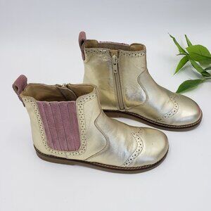 Mini Boden Girl's Ankle Boots Size 13 Gold Leather Pink Suede Wingtip Chelsea